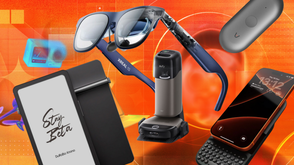 A collection of the best 2026 gadgets including a smartphone, smartwatch, laptop, wireless earbuds, tablet, and smart home devices on a modern desk.